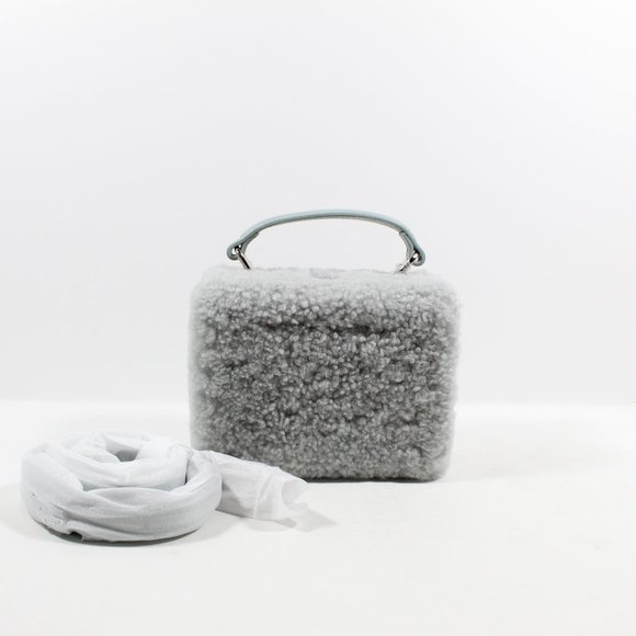 Brandon Blackwood Handbags - Brandon Blackwood Mini Kendrick Trunk Shearling Bag - Light Blue/Silver